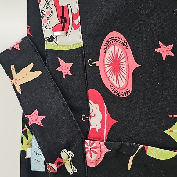 itw Brand Straight Leg Kitsch Christmas Pants, Vtg Inspired Print Blk Pink Green - Picture 6 of 9